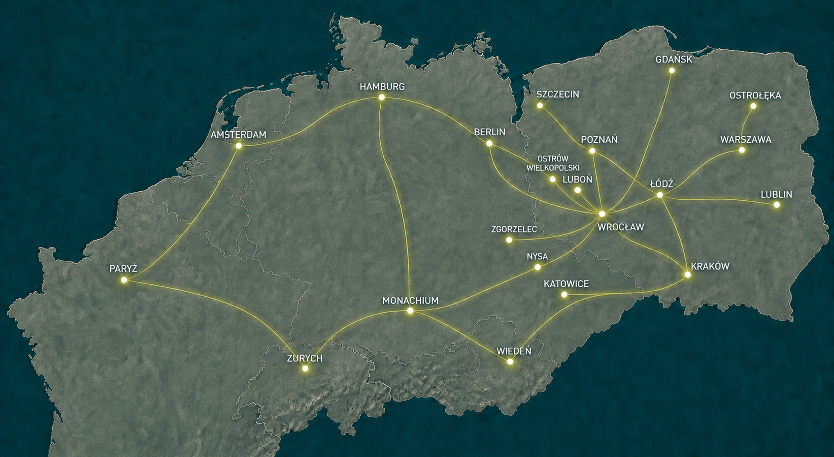Mapa wybranych miast realizacji Clean Service Pro w Polsce i Europie